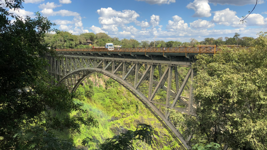 Victoria Falls Bridge Zimbabwe steel arch gorge rainbow colonial engineering landmark