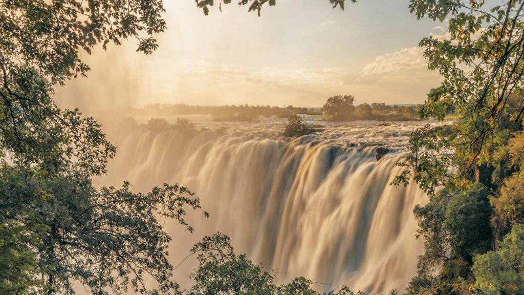 Victoria Falls Zimbabwe Mosi-oa-Tunya spray rainbow Zambezi River