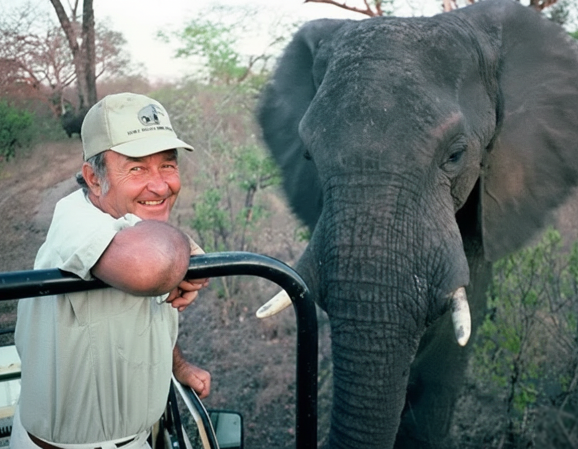 Alan Elliott, founder of Touch the Wild, with elephant in Hwange National Park