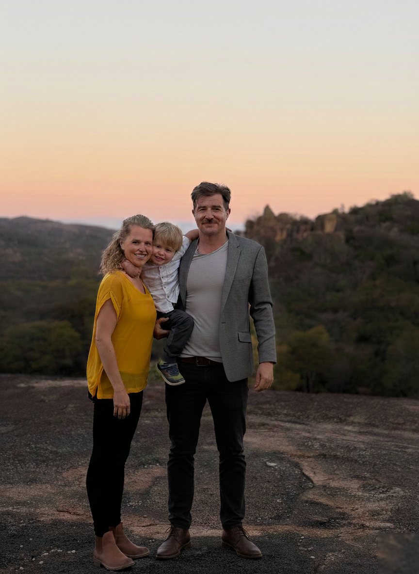 Josh Elliott with family at Matobo Hills, Zimbabwe