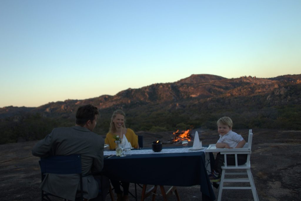 Bush dinner at golden hour above the Matobo hills, Matobo Hills Lodge