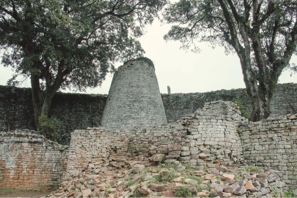 The Conical Tower rising inside the Great Enclosure, Great Zimbabwe