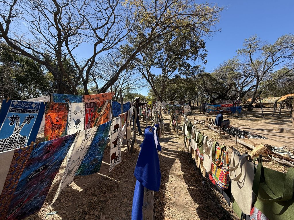 Woven textiles and baskets at the Matobo village craft market