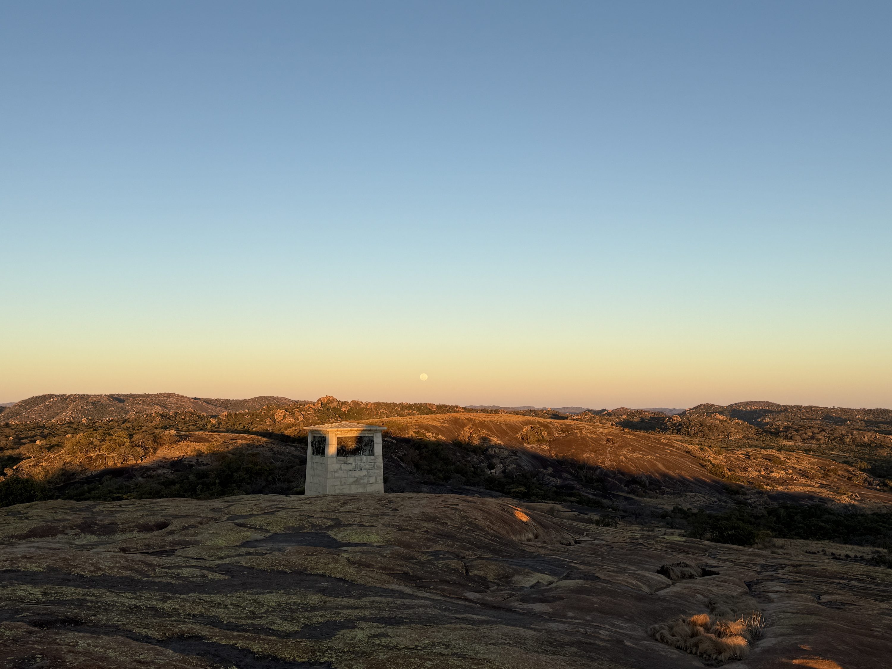 Matobo Hills — The summit at World's View, moon already up.