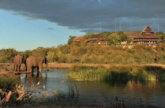 Elephants drink at the waterhole below Victoria Falls Safari Lodge
