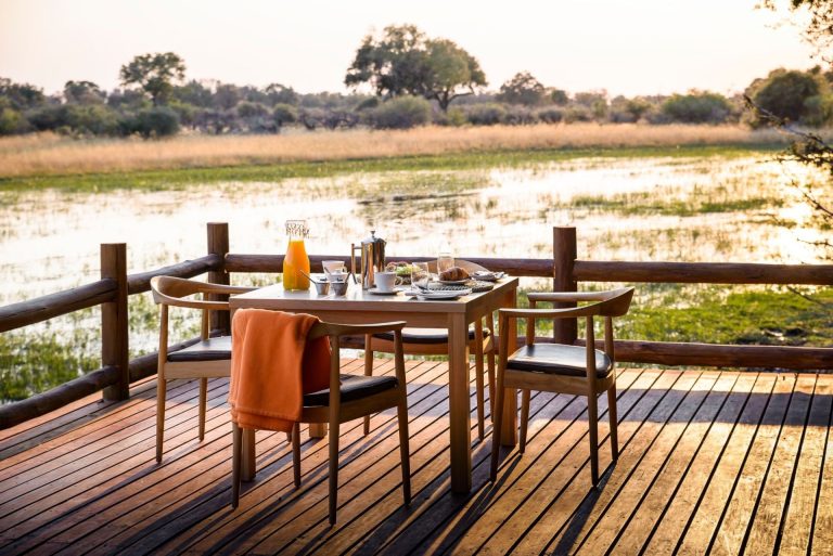 Dining deck on Chief's Island at Chief's Camp