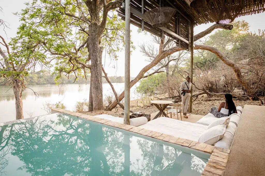 Pool deck on the river at Matetsi Victoria Falls