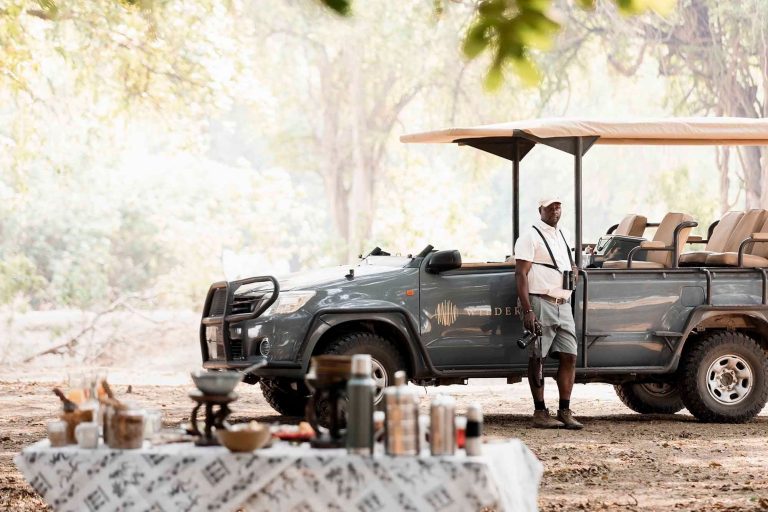 Bush breakfast on a game drive at Ruckomechi Camp