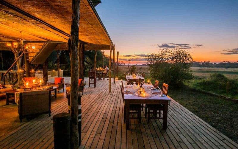 Main deck at dusk at The Hide Safari Camp
